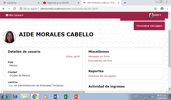 actualización de foto y datos de mi perfil en Unadm 